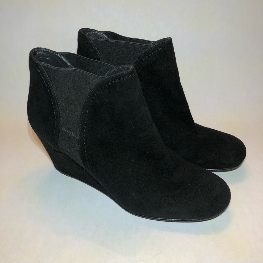 Stuart Weitzman Black Suede Ankle Boots Wedges, size 9.5